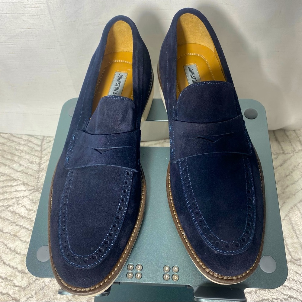 NWOB Johnston & Murphy Men’s Navy Suede Penny Loafers Dress Shoes Size 9.5